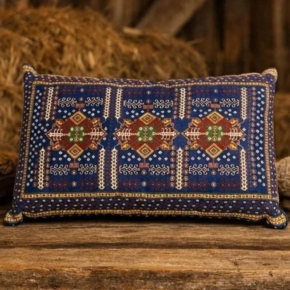 Vintage Turkish Carpet Pillow 9x6 Embroidered Silk Accent Cushion